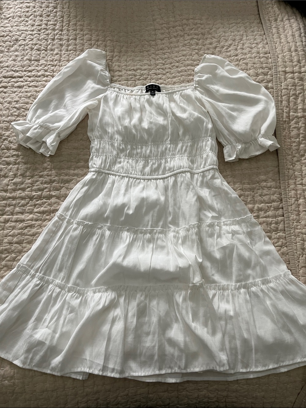 Trixx White Puff Sleeve Tiered Dress